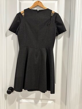 STATE Black and Charcoal Knit Fit-and-Flare Mini Dress